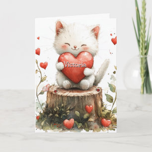 Valentines Day Kitten Red Hearts Card