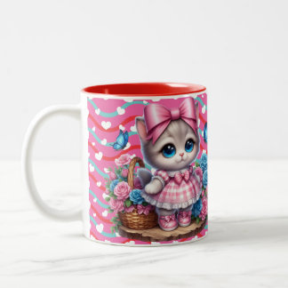 Valentines Day Kitty  Two-Tone Coffee Mug