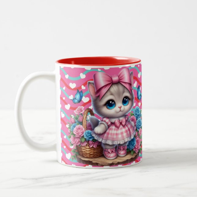 Valentines Day Kitty  Two-Tone Coffee Mug (Left)