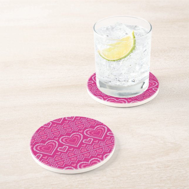 Valentine's Day Knitted Pattern 2 Coaster (Side)