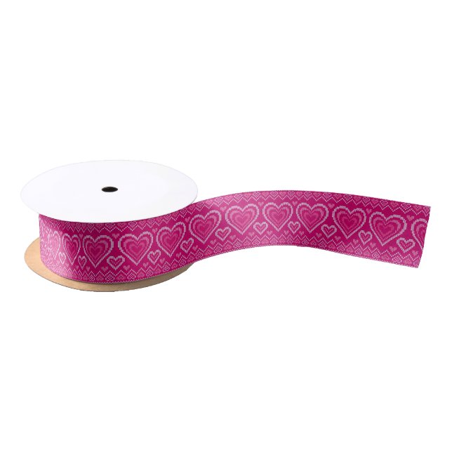Valentine's Day Knitted Pattern 2 Satin Ribbon (Spool)