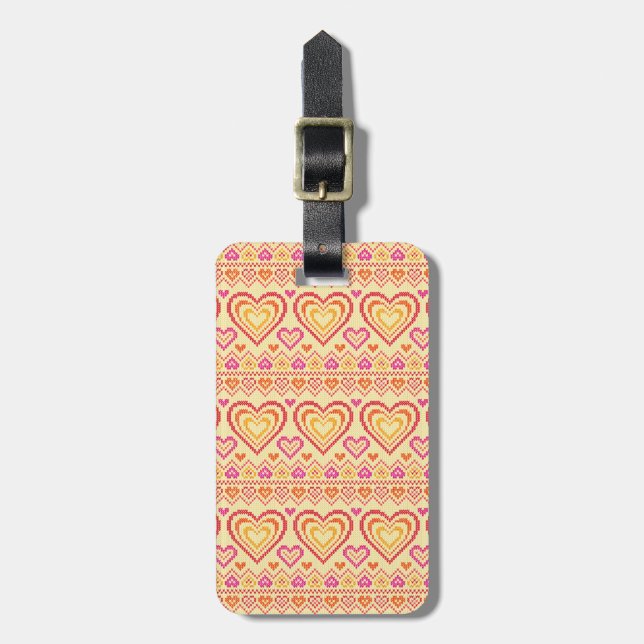 Valentine's Day Knitted Pattern Luggage Tag (Front Vertical)