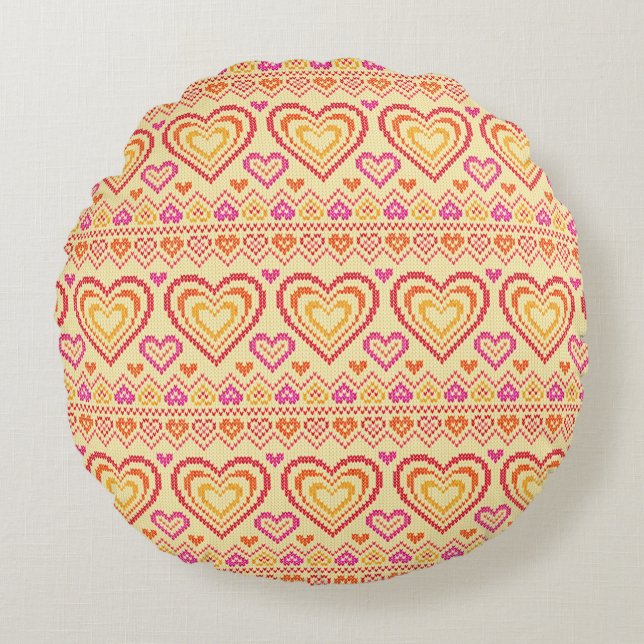 Valentine's Day Knitted Pattern Round Cushion (Front)