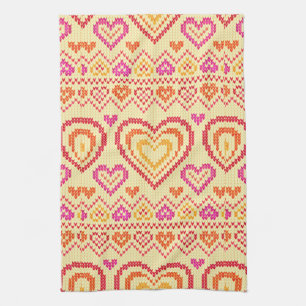 Valentine's Day Knitted Pattern Tea Towel
