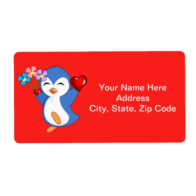 Valentine's Day Labels Heart Penguin Hearts (Front)
