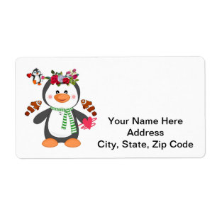 Valentine's Day Labels Heart Penguin Hearts