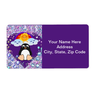 Valentine's Day Labels Heart Penguin Hearts