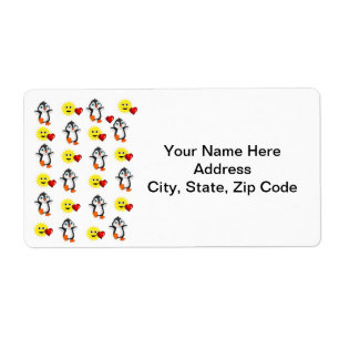 Valentine's Day Labels Heart Penguin Hearts