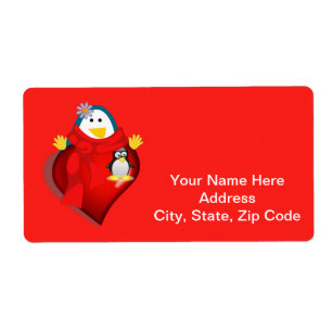 Valentine's Day Labels Heart Penguin Hearts