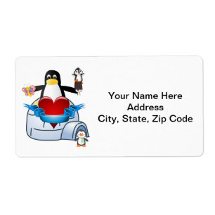 Valentine's Day Labels Heart Penguin Hearts