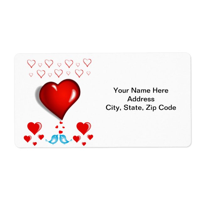 Valentine's Day Labels Hearts Blue Birds (Front)