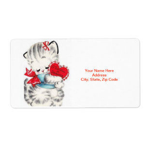 Valentine's Day Labels Vintage Kitten