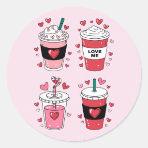 Valentines Day Latte Coffee Lover Classic Round Sticker