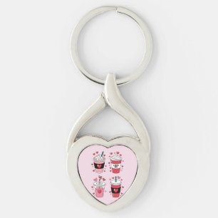 Valentines Day Latte Coffee Lover Key Ring