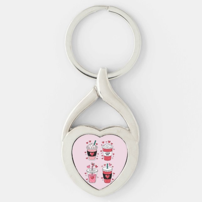 Valentines Day Latte Coffee Lover Key Ring (Front)