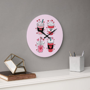 Valentines Day Latte Coffee Lover Large Clock