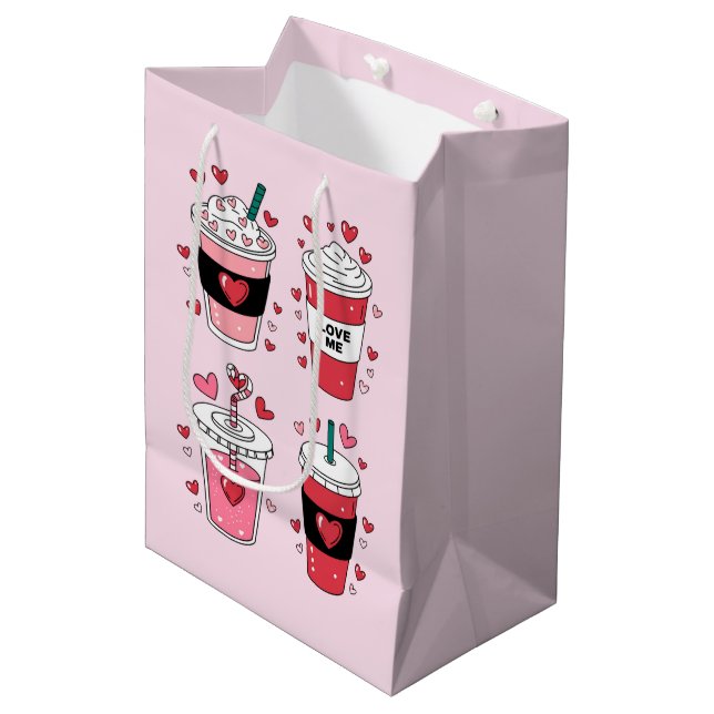 Valentines Day Latte Coffee Lover Medium Gift Bag (Front Angled)