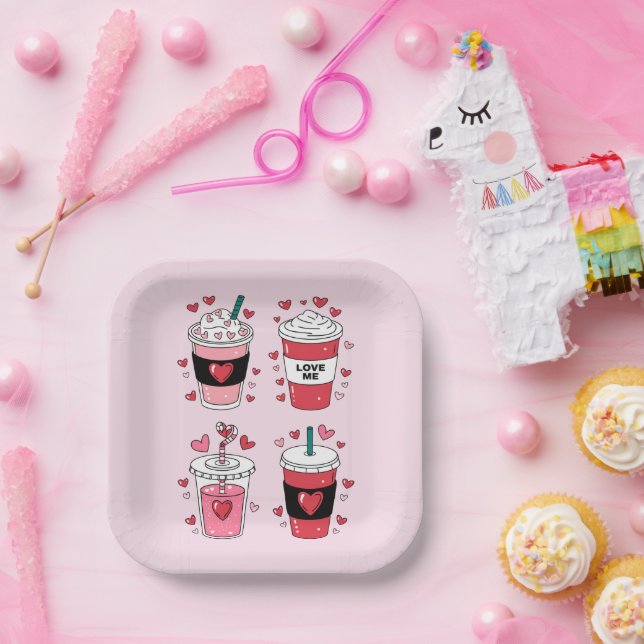 Valentines Day Latte Coffee Lover Paper Plate (Party)