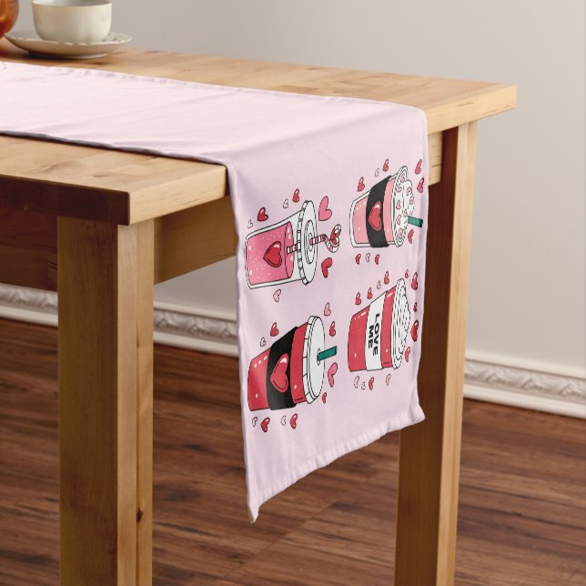 Valentines Day Latte Coffee Lover Short Table Runner (In Situ)