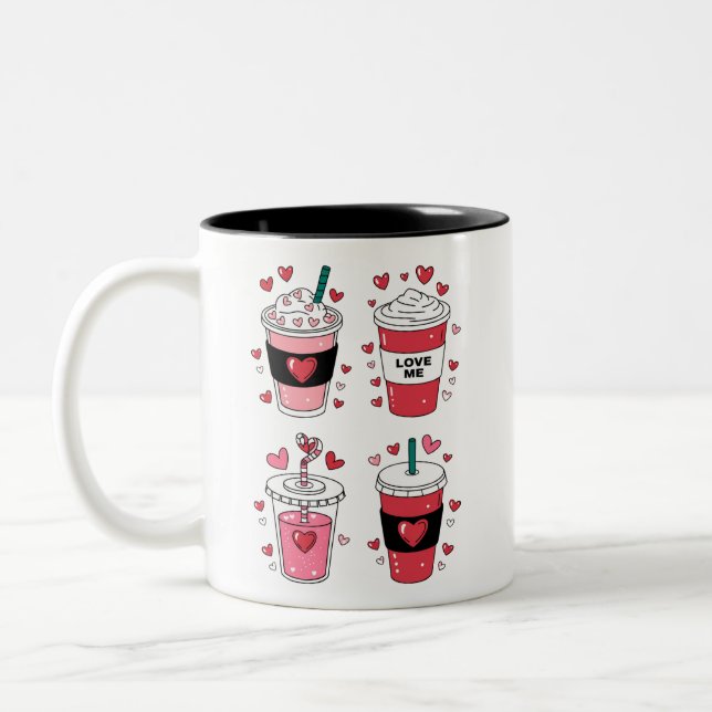 Valentines Day Latte Coffee Lover Two-Tone Coffee Mug (Left)