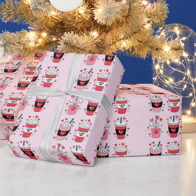 Valentines Day Latte Coffee Lover Wrapping Paper (Holidays)
