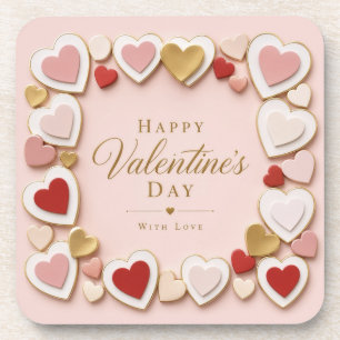 Valentines Day Layered Heart Frame Border Coaster