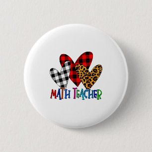 Valentines Day Leopard Math Teacher Buffalo Plaid  6 Cm Round Badge