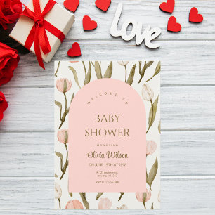 Valentine's Day Light Pink Floral Baby Girl Shower Invitation