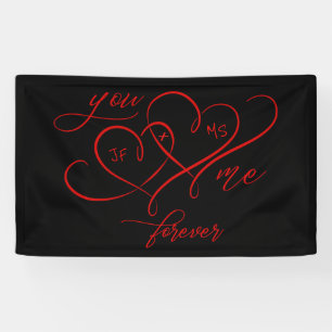 VALENTINE'S DAY LINKED HEARTS ROMANTIC RED BANNER