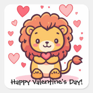 Valentine's Day Lion Personalised Square Sticker