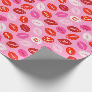 Valentine's Day Lips with text on pink Wrapping Paper