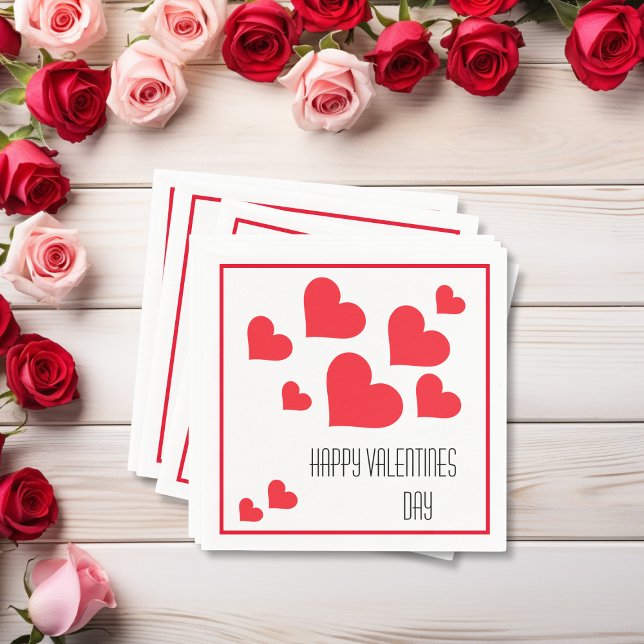 Valentines Day Lots Of Cute Red Hearts And Love Napkin (Happy Valentines Day Party Napkins.)