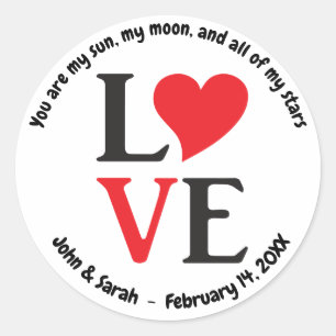 Valentine's Day LOVE Black Red Classic Round Sticker