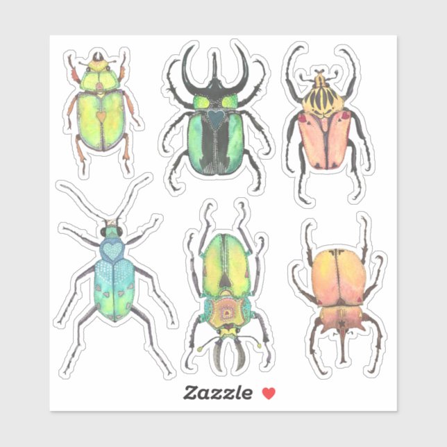 Valentine's Day Love Bugs Watercolor Beetles (Sheet)