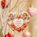 Valentine's Day Love Cherub Angels  Ceramic Tree Decoration<br><div class="desc">This Valentine's Day heart shaped ceramic ornament showcases a watercolor illustration of vintage-inspired cherub angels,  red hearts,  and a heartfelt message on the reverse. It is an excellent choice for expressing your appreciation to a loved one. This customizable template allows for personal touches.</div>