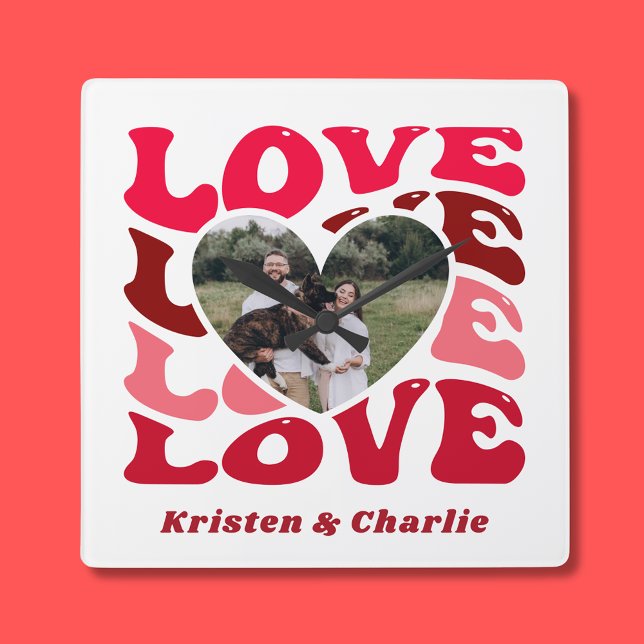 Valentine's Day Love Custom Couple Photo Square Wall Clock (Valentine's Day Love Custom Couple Photo Square Wall Clock
)