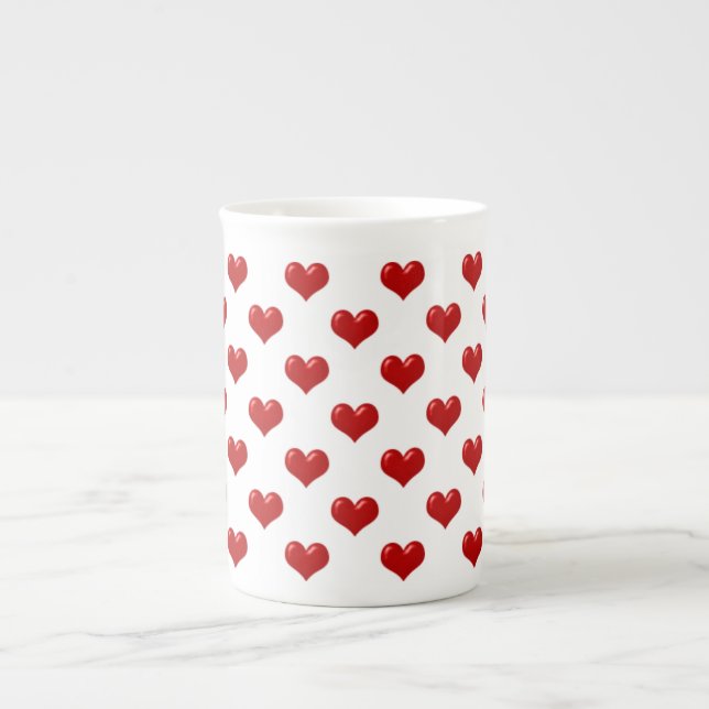 Valentine's Day Love Cute Red Hearts Pattern Bone China Mug (Front)