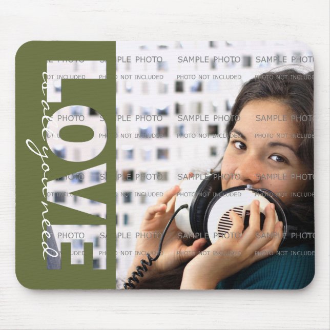 Valentine's Day LOVE Cutouts Green Photo Insert Mouse Mat (Front)