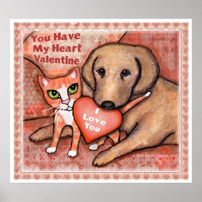 Valentine's Day Love Dog And Cat Poster (Front)