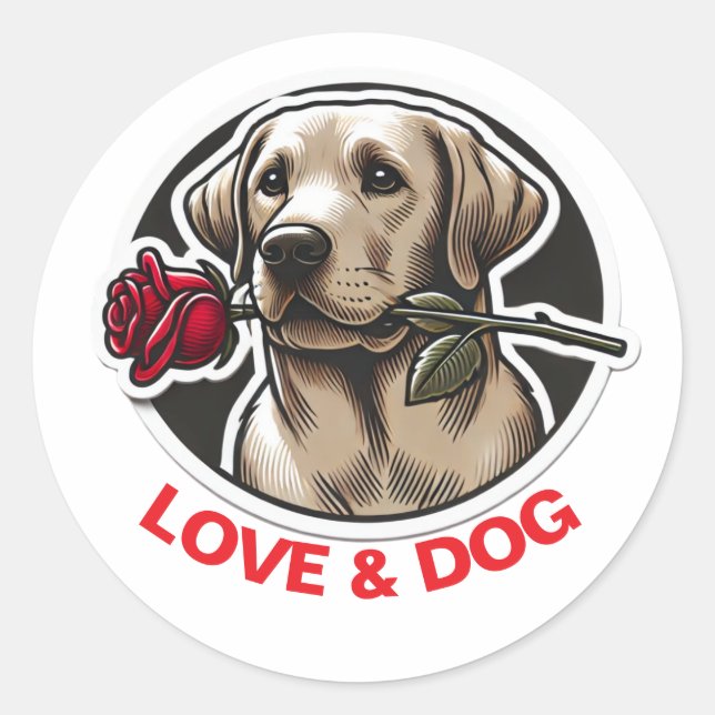 Valentine's day LOVE & DOG personalised cute  Classic Round Sticker (Front)