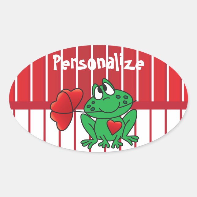 Valentines Day Love Frog Oval Sticker (Front)