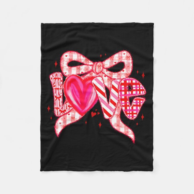 Valentines Day Love Funny Coquette Bow Checkered N Fleece Blanket (Front)