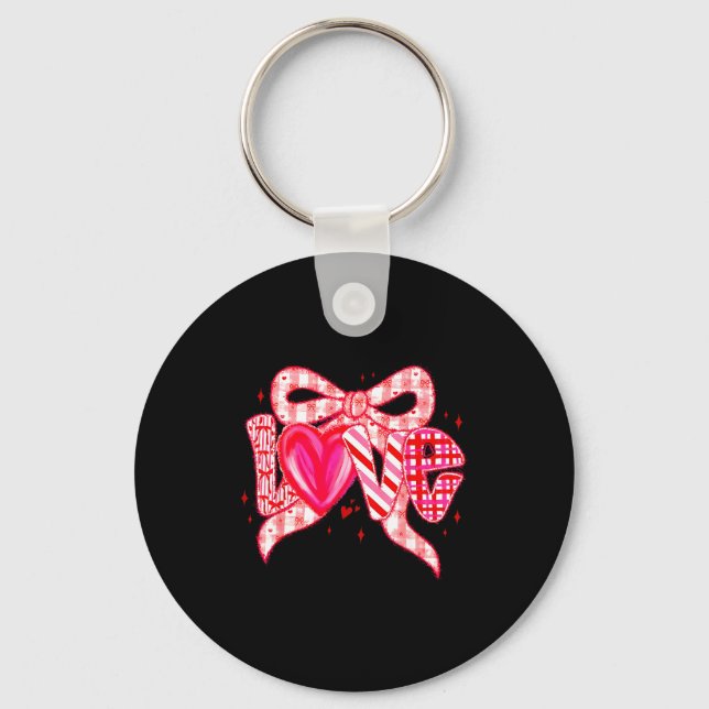 Valentines Day Love Funny Coquette Bow Checkered N Key Ring (Front)