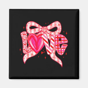 Valentines Day Love Funny Coquette Bow Checkered N Magnet