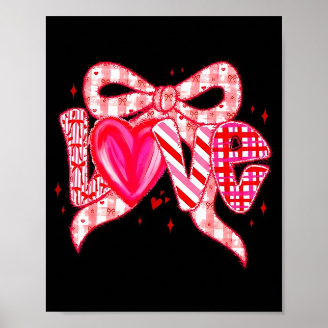 Valentines Day Love Funny Coquette Bow Checkered N Poster (Front)