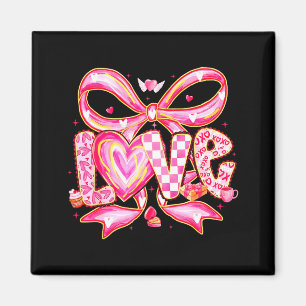 Valentines Day Love Funny Coquette Bow Checkered X Magnet