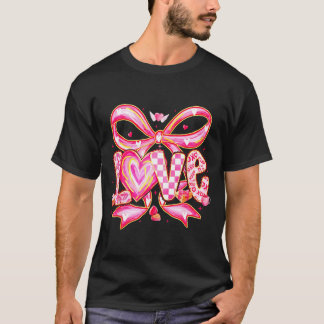 Valentines Day Love Funny Coquette Bow Checkered X T-Shirt