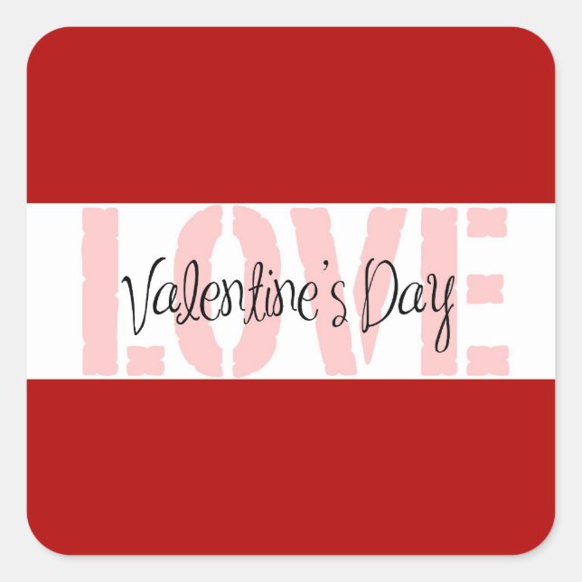 Valentine's Day LOVE Gifts Red Pink White Stripe Square Sticker (Front)