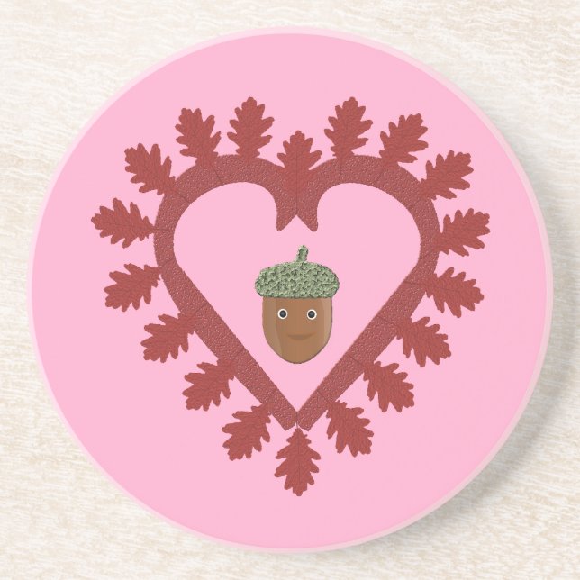 Valentines Day Love Heart Acorn Coaster (Front)