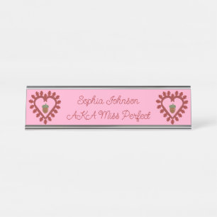 Valentines Day Love Heart Acorn Custom Desk Name Plate